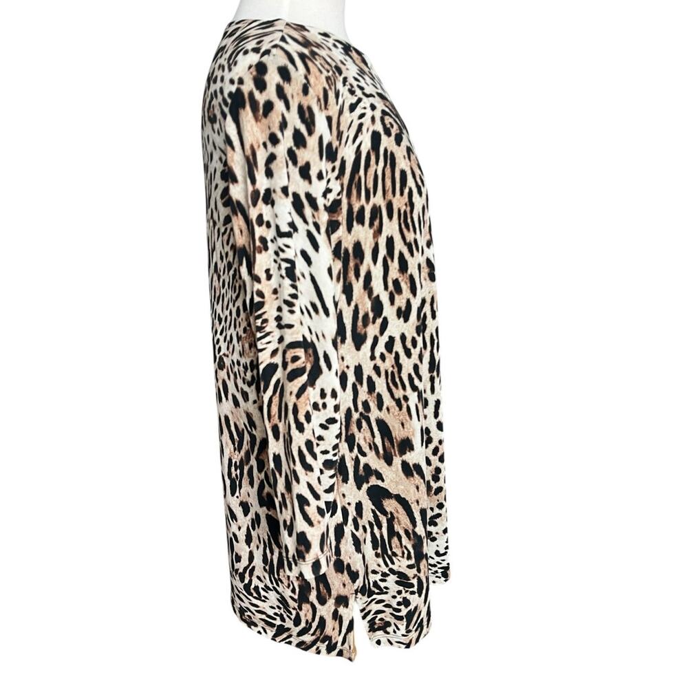 Chico's Travelers 2 Leopard Animal Print Tunic 3/4 Sleeve Slinky Travel (12/14) - Picture 4 of 12